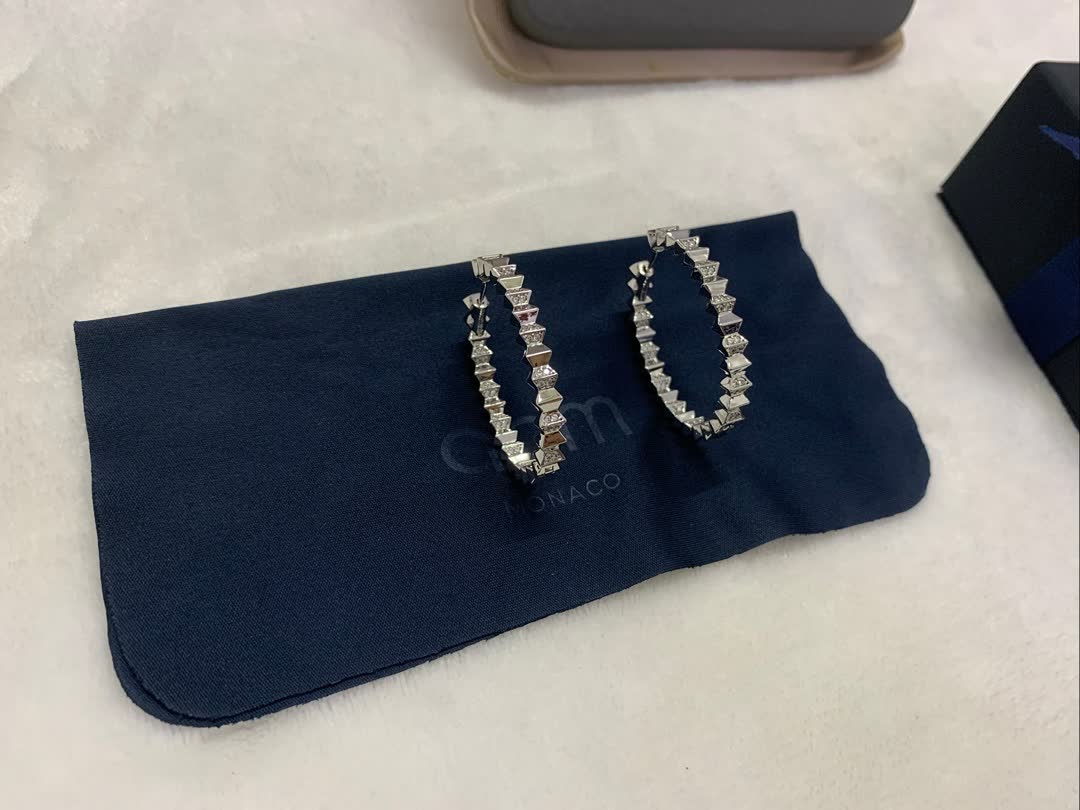 APM Monaco Elegant Silver Hoop Earrings with Diamond Accents